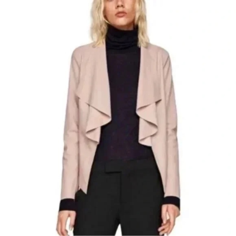 NWT Zara Women's Faux Suede Leather Waterfall Drape Blazer Jacket XS *Flaw*